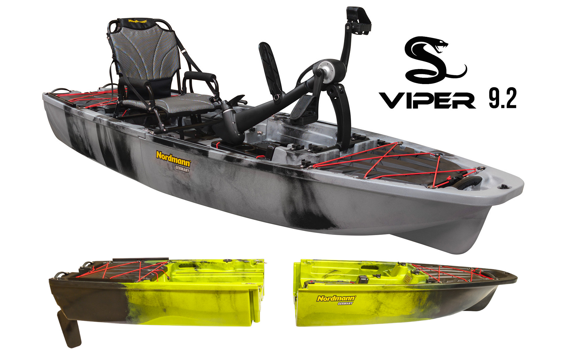 Nordmann® Viper 9.2 teilbares Angelkajak Sit on Top inkl. Zahnstangen-Pedalantrieb