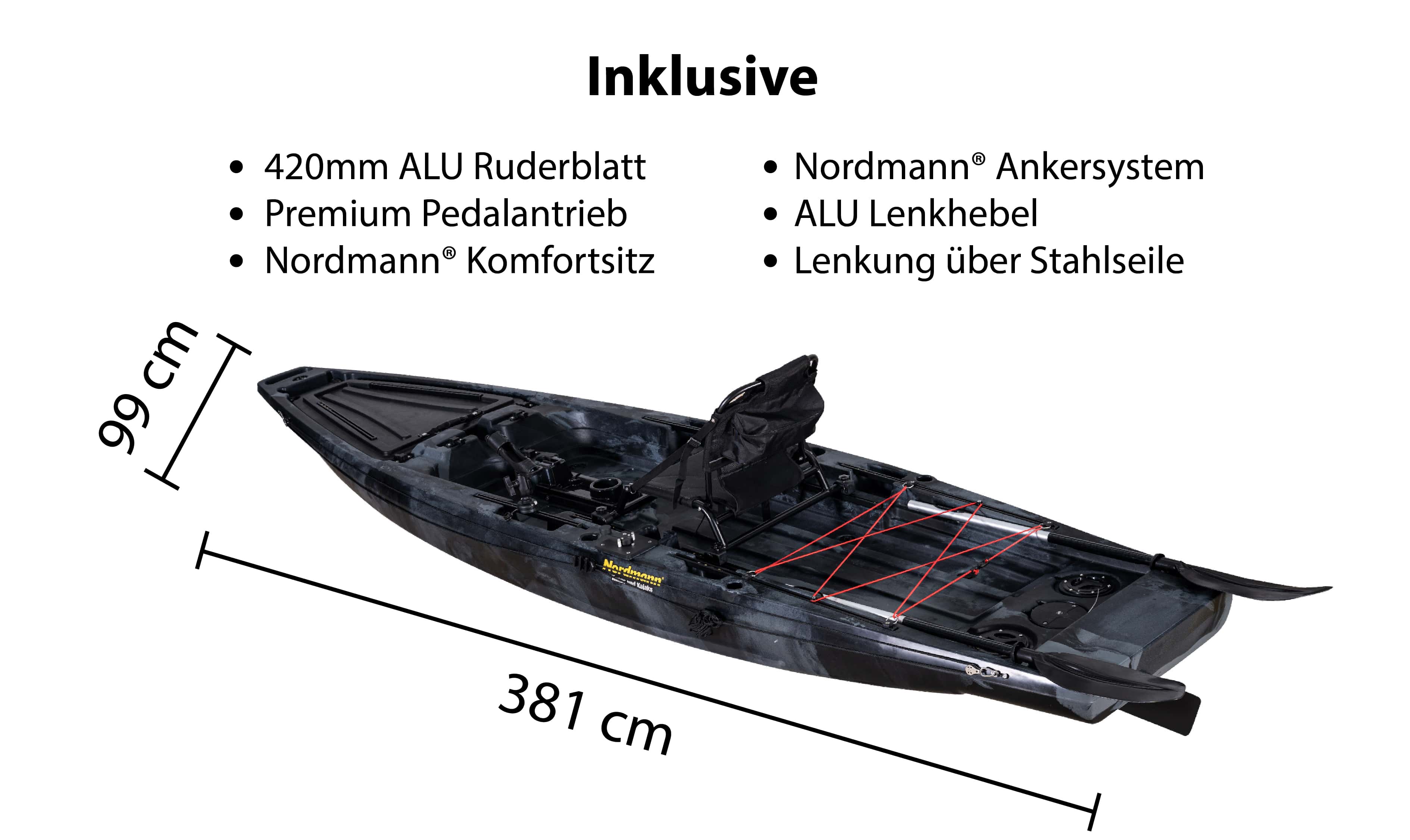 Nordmann® Ranger 12.5 Angelkajak Sit on Top inkl. Zahnstangen-Pedalantrieb | B-Ware #24
