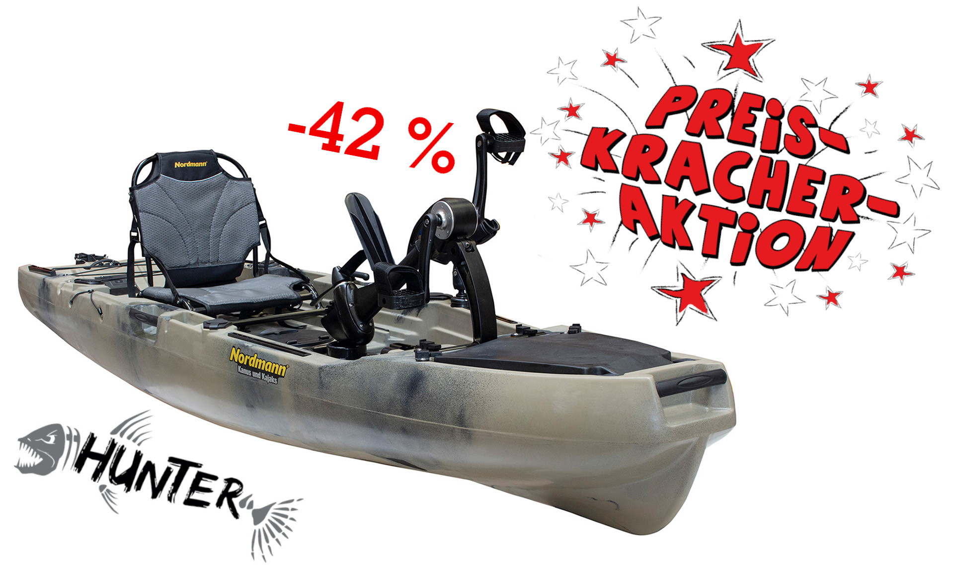 Nordmann® Hunter 10.5 Angelkajak Sit on Top inkl. Zahnstangen-Pedalantrieb