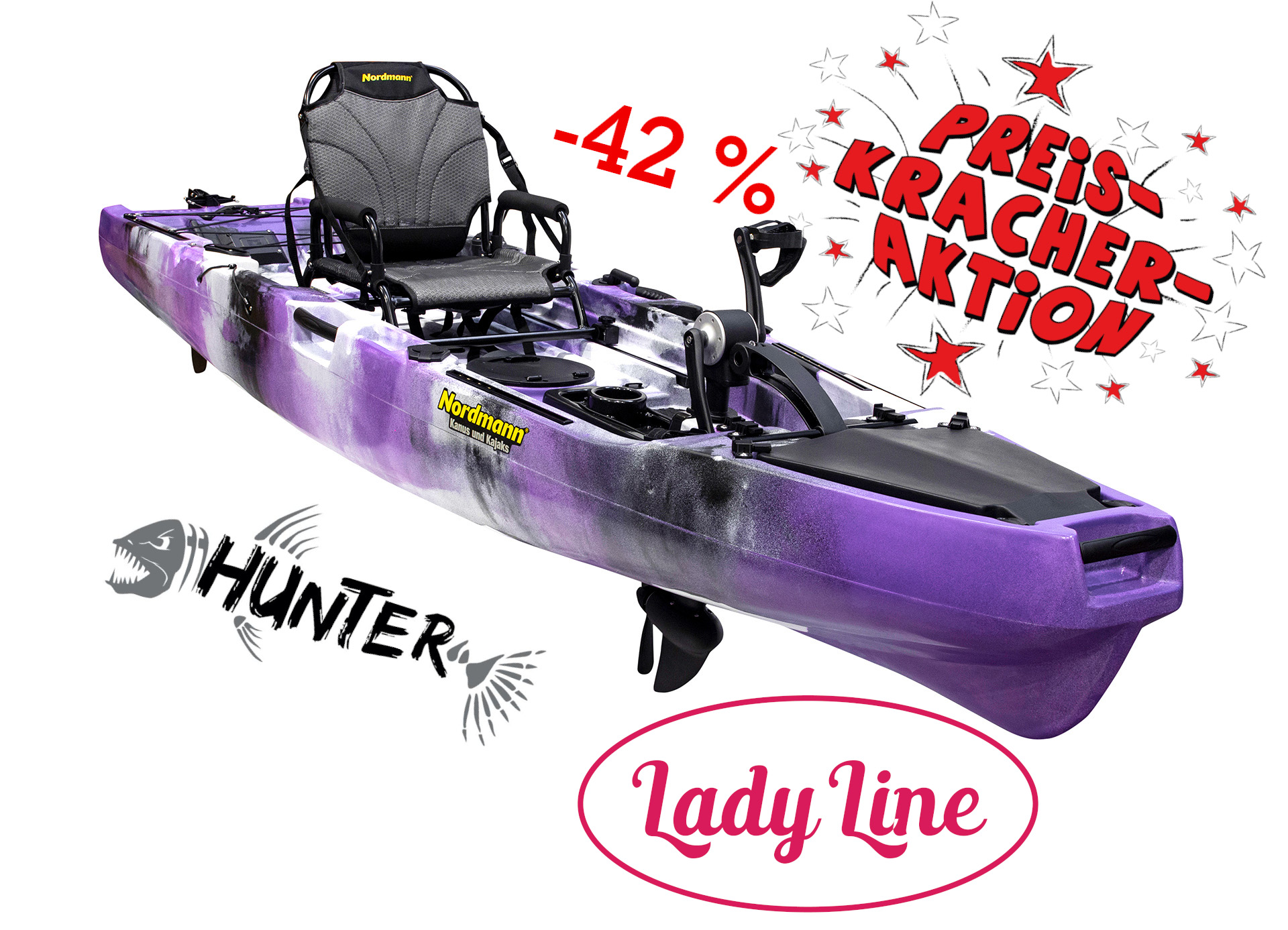 Nordmann® Lady Line Hunter 10.5 Angelkajak Sit on Top inkl. Zahnstangen-Pedalantrieb