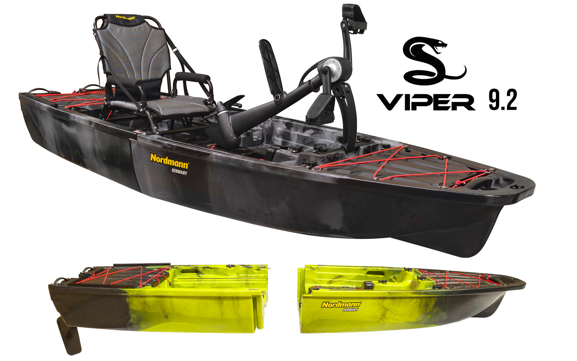 Nordmann® Viper 9.2 teilbares Angelkajak Sit on Top inkl. Zahnstangen-Pedalantrieb