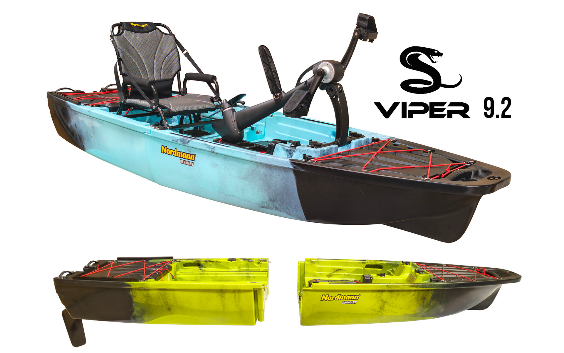 Nordmann® Viper 9.2 teilbares Angelkajak Sit on Top inkl. Zahnstangen-Pedalantrieb