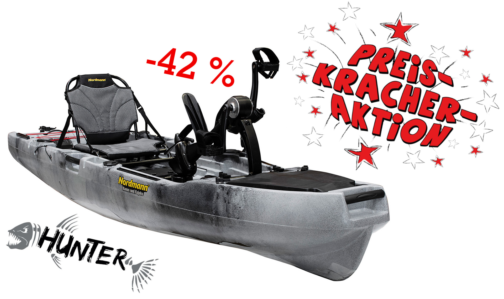 Nordmann® Hunter 10.5 Angelkajak Sit on Top inkl. Zahnstangen-Pedalantrieb