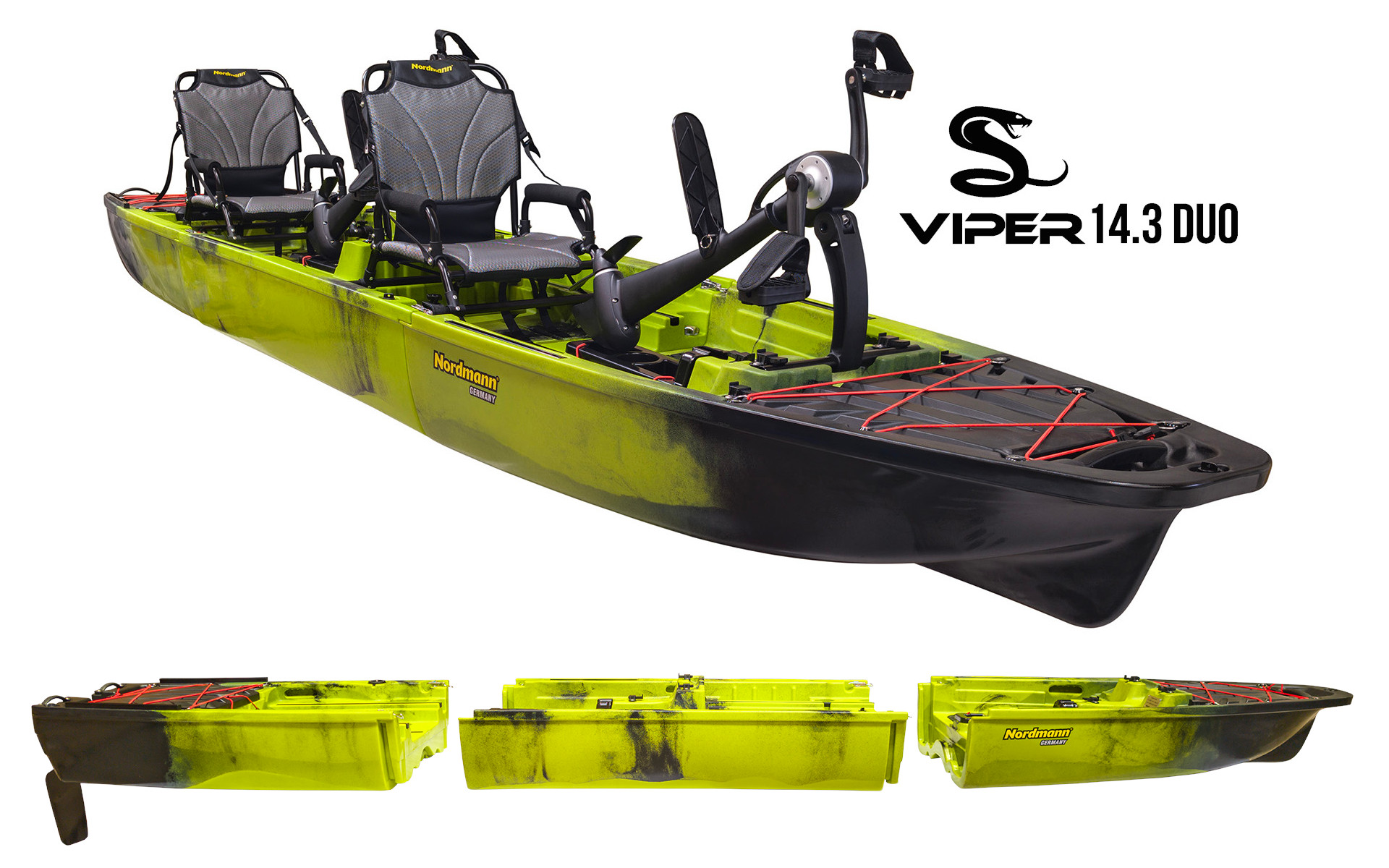 Nordmann® Viper 14.3  Duo teilbares Angelkajak Sit on Top inkl. Zahnstangen-Pedalantrieb