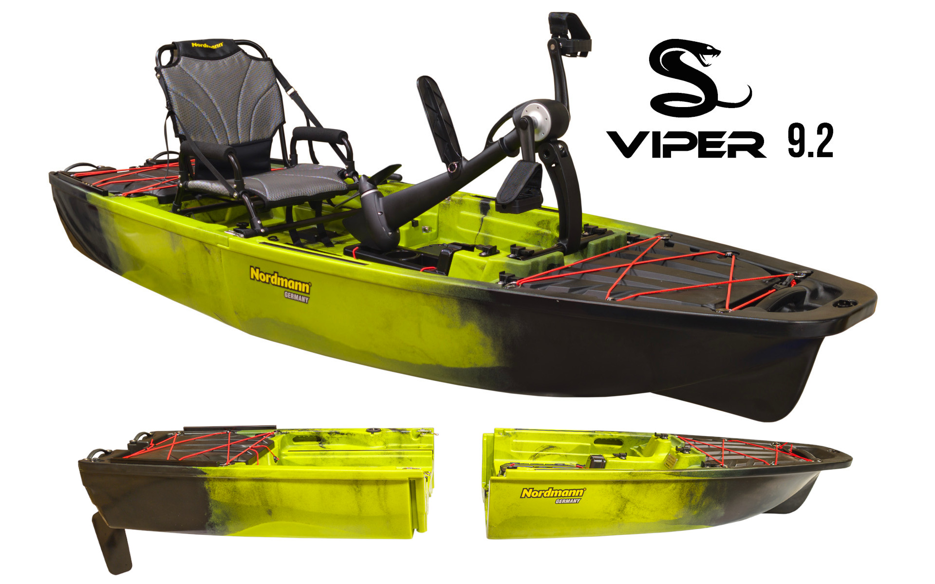 Nordmann® Viper 9.2 teilbares Angelkajak Sit on Top inkl. Zahnstangen-Pedalantrieb