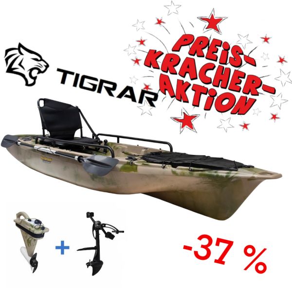 Nordmann® Tigrar 12.8 Angelkajak Sit on Top | inkl. Pedalantrieb und Elektromotor | Restposten